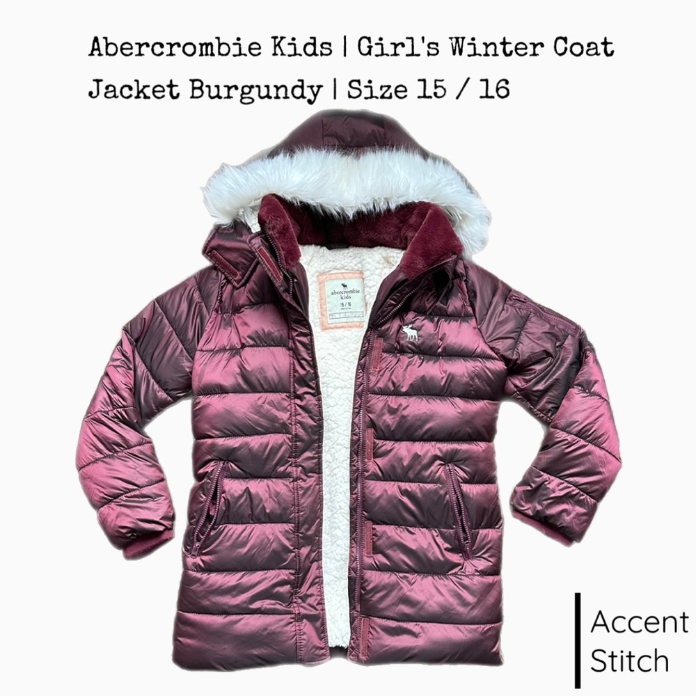 Abercrombie Kids | Girls Winter Coat Jacket Burgundy Cozy Comfy | Size 15 / 16